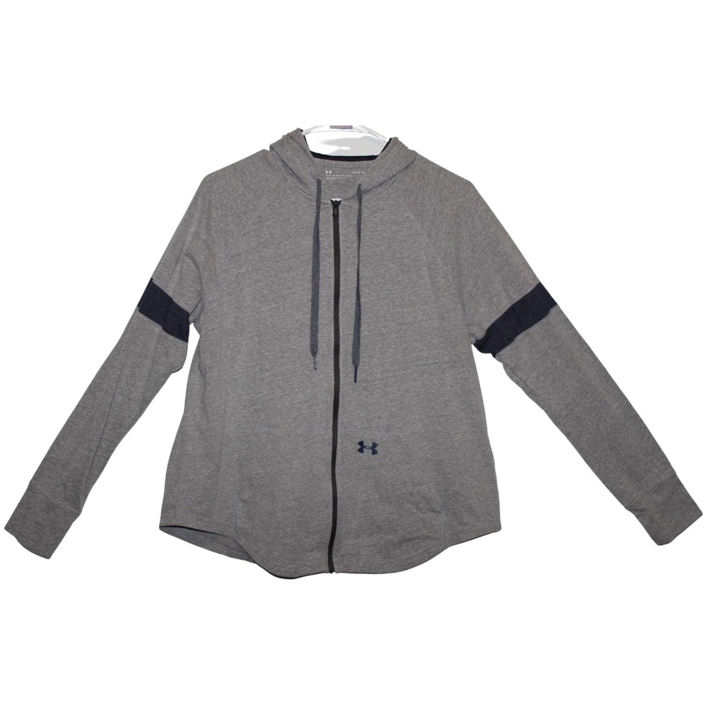 Mens Under Armour Gray Blue Athletic Long Sleeve Zip Up Hoodie Sweatshirt Size L